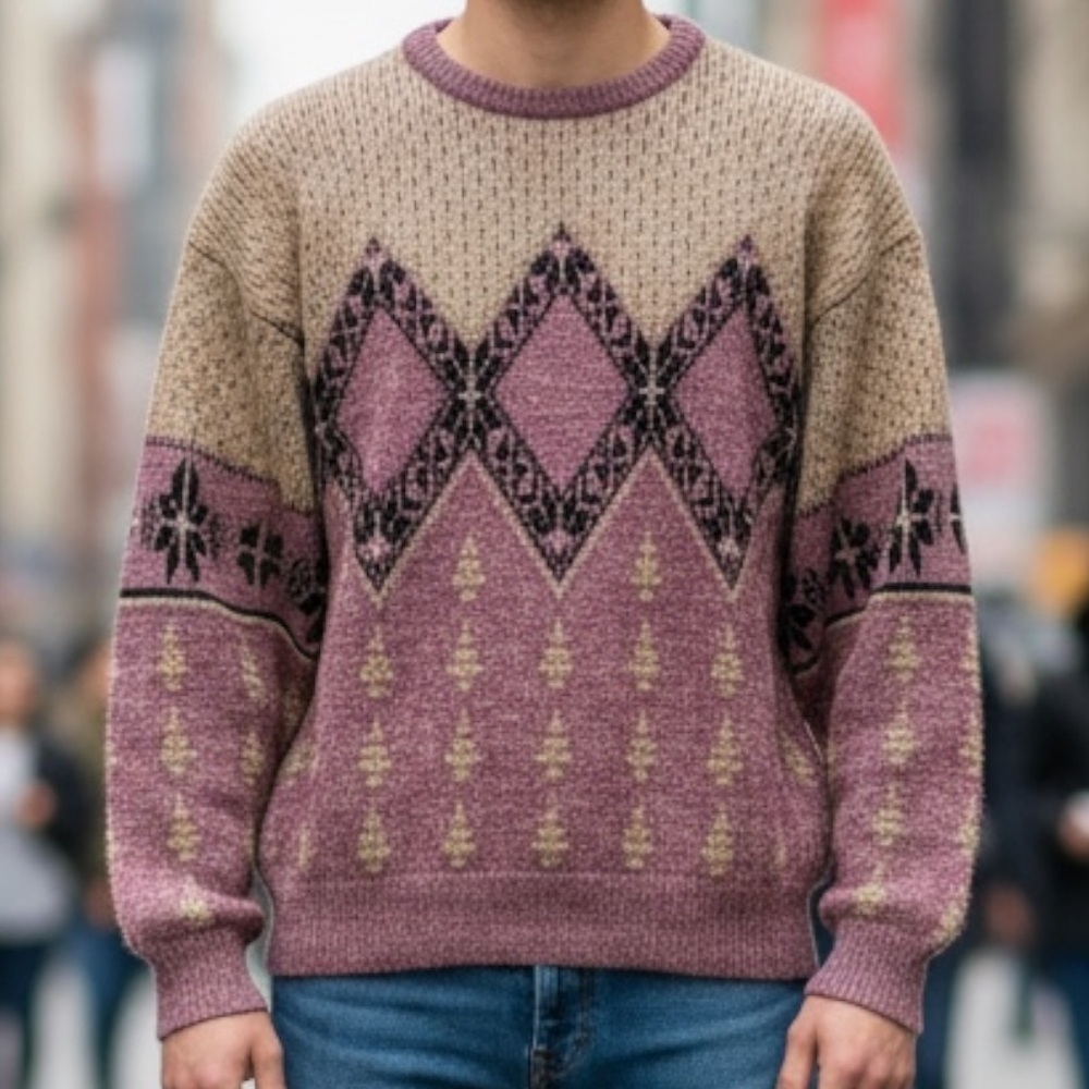 Vintage 80s Eclectic Grandpa Graphic Sweater SZ M